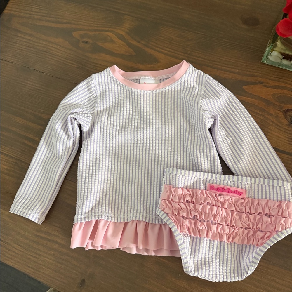Ruffle Butts Lilac & Pink Striped Ruffle Swim Top
